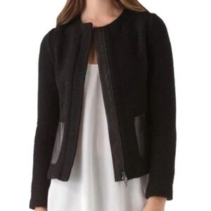 Vince Black Knit wool-blend tweed jacket Collarless Front patch pockets 6